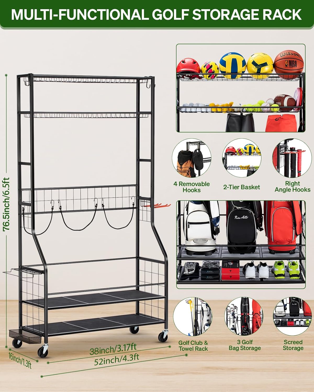 Golf Bag Storage Organizer Rac - đánh giá và giá Golf Equipment Garage Organizer