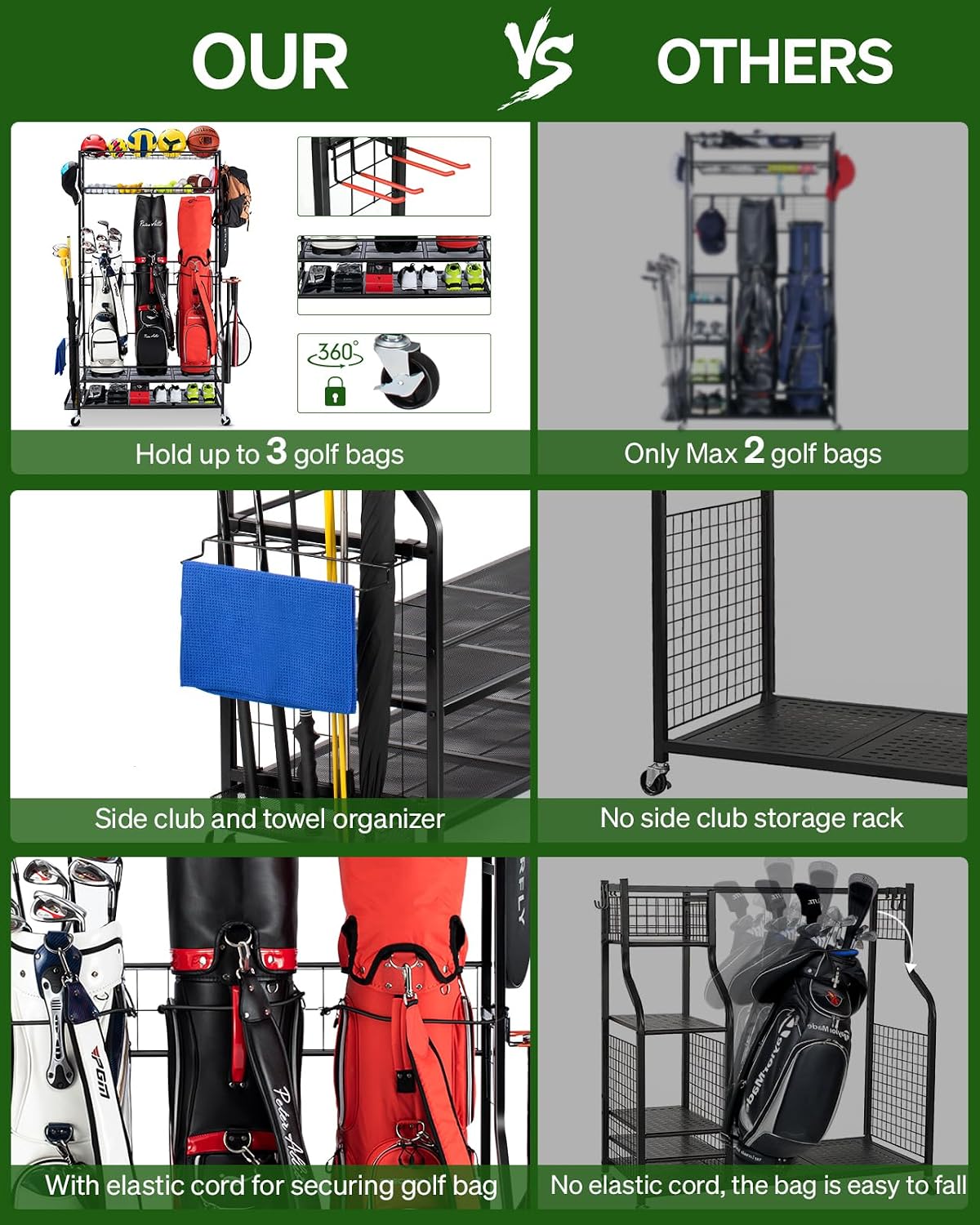 Golf Bag Storage Organizer Rac - đánh giá và giá Golf Equipment Garage Organizer