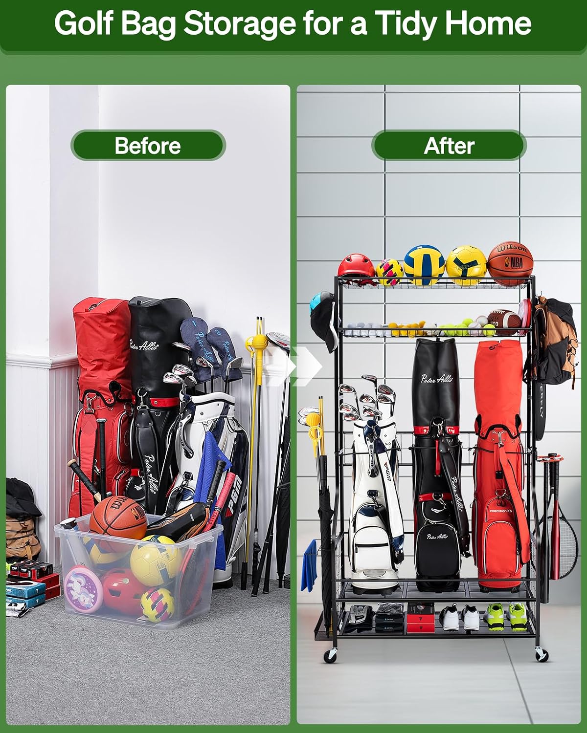 Golf Bag Storage Organizer Rac - đánh giá và giá Golf Equipment Garage Organizer