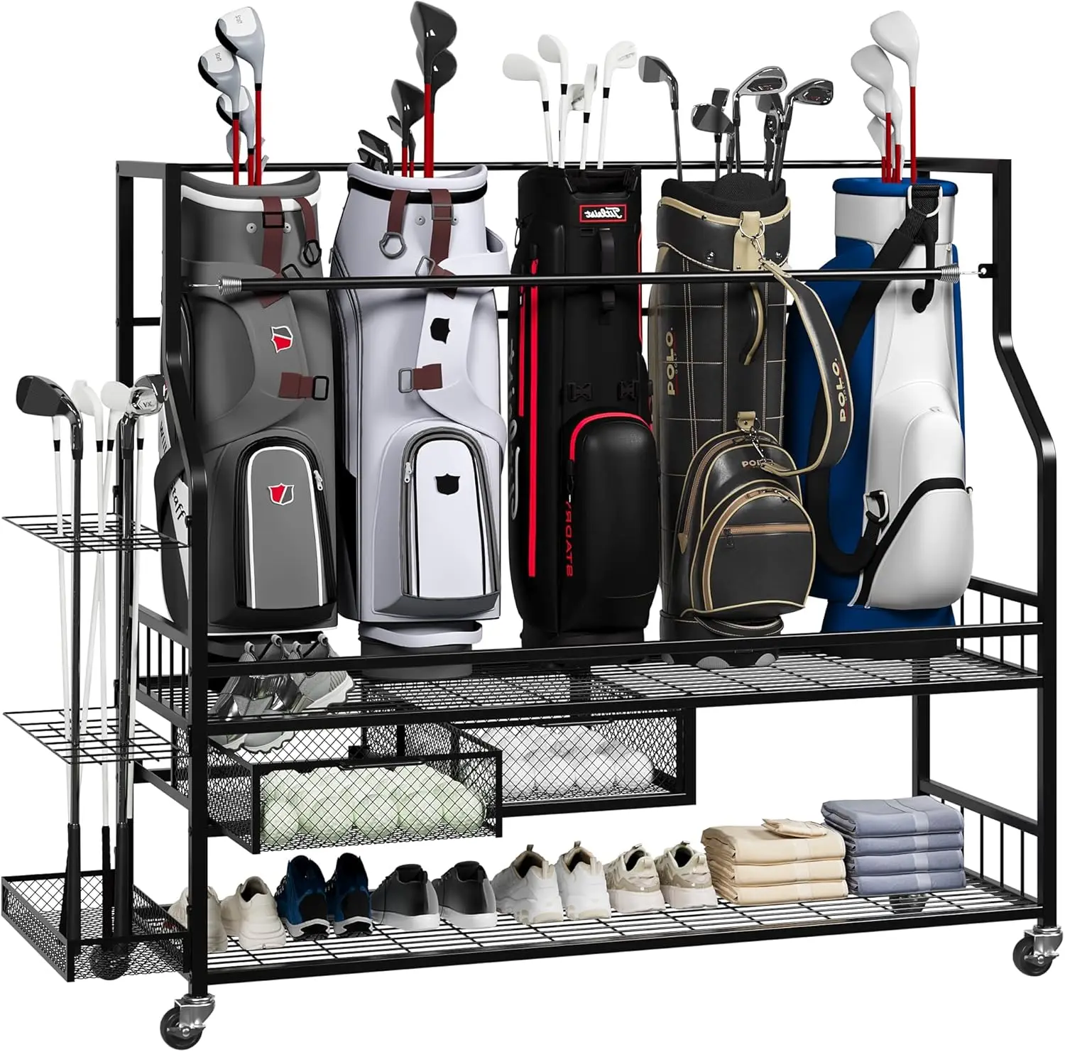 Multifunctional Rolling Golf B - đánh giá và giá Golf Equipment Garage Organizer